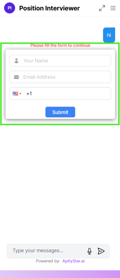 Lead collection form inside chatbot