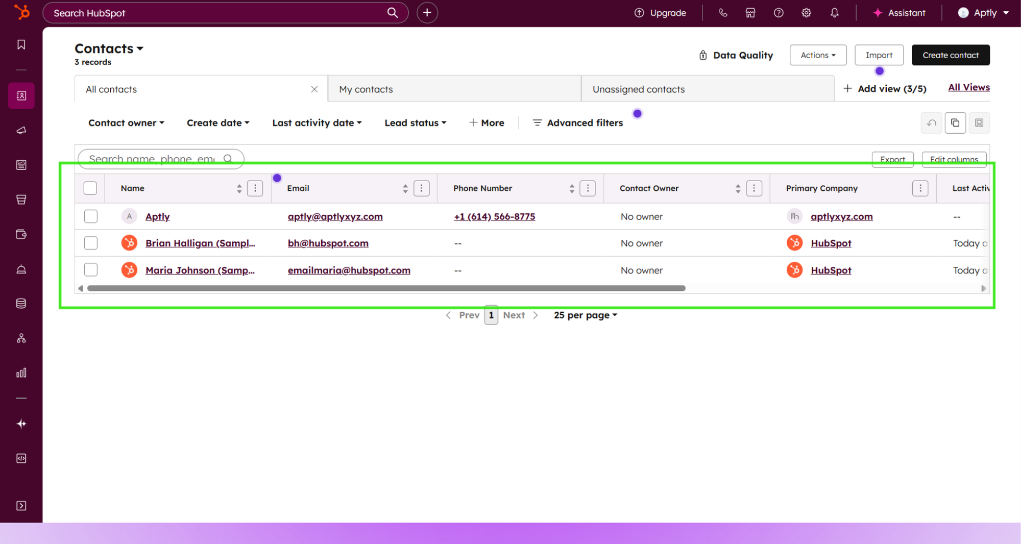 Leads displayed in HubSpot contacts list