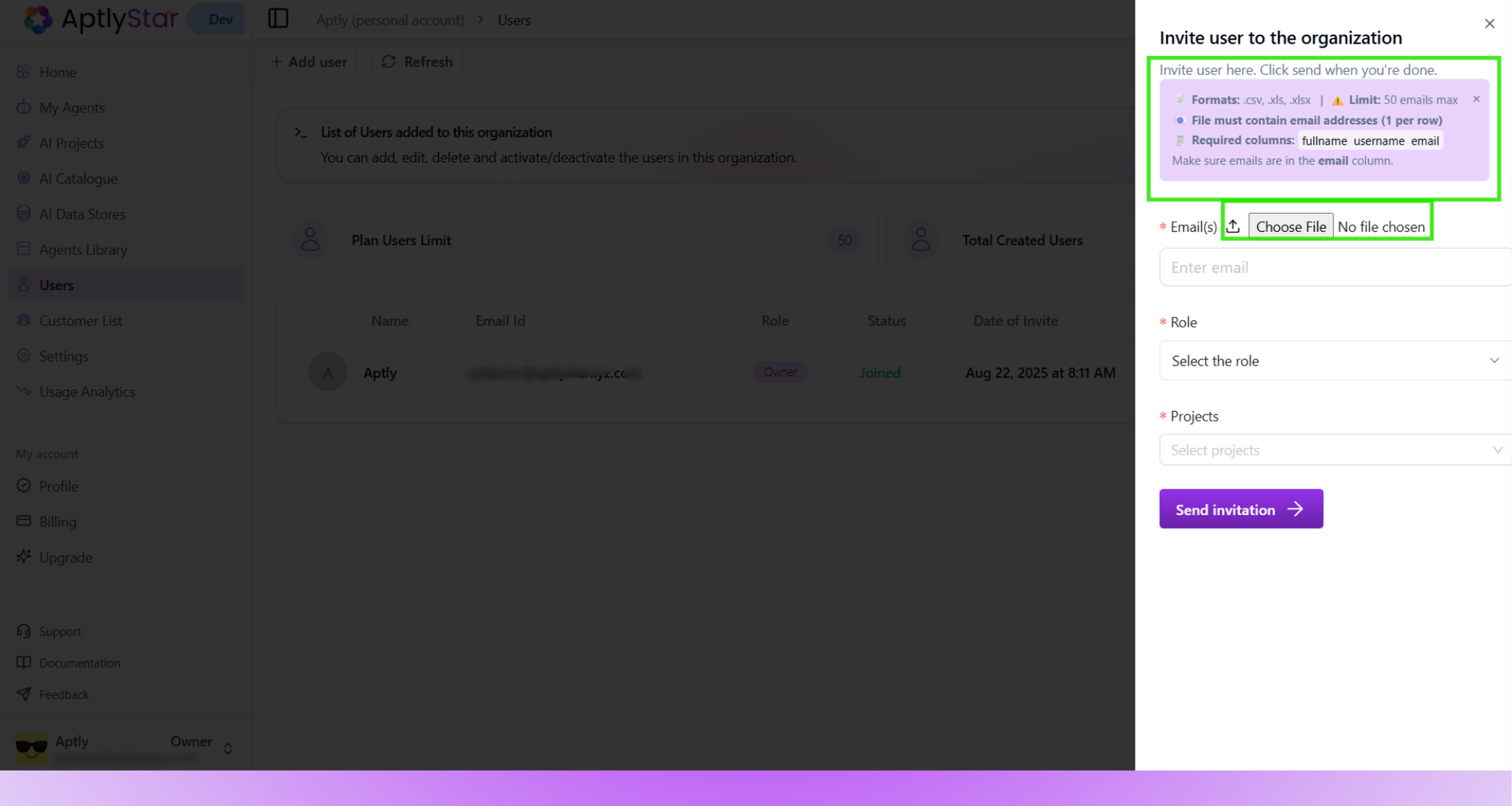 Invite multiple users via CSV
