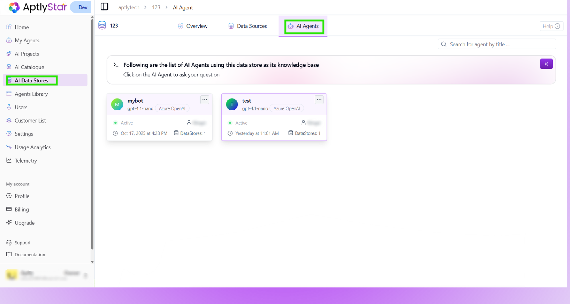 Agent Listed Under Data Store