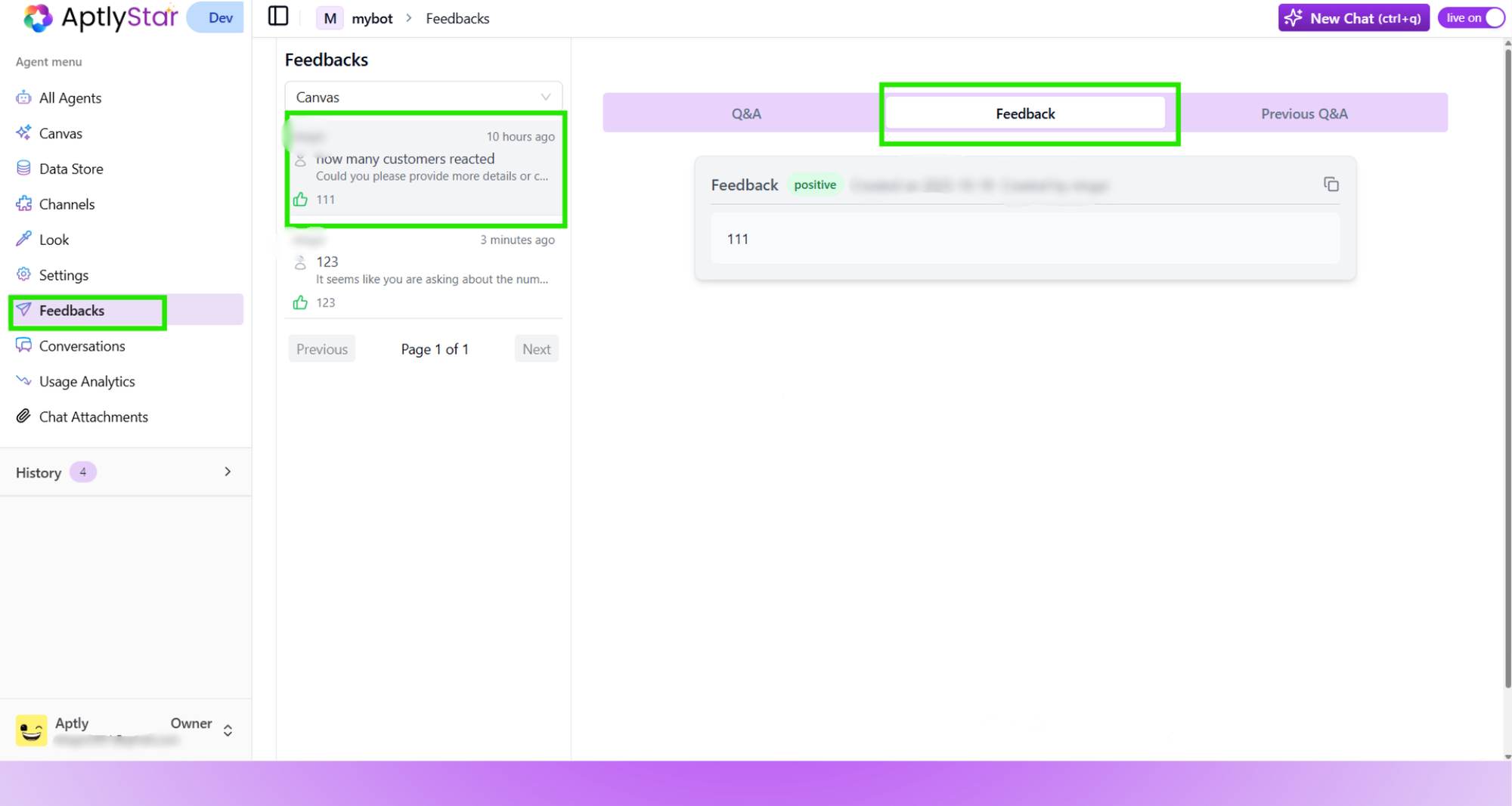 Detailed feedback popup