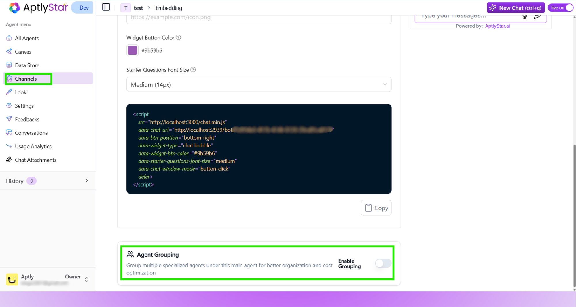 Channels: Navigate to Main Agent’s playground