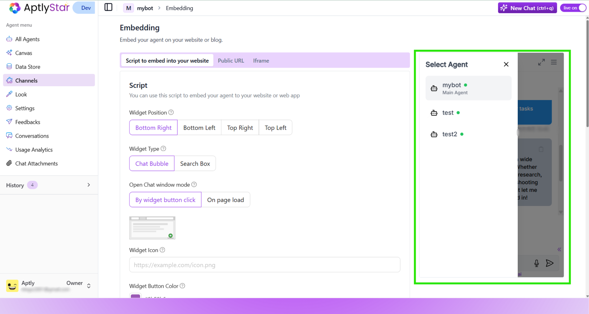 Widget View: Switch between grouped agents at runtime