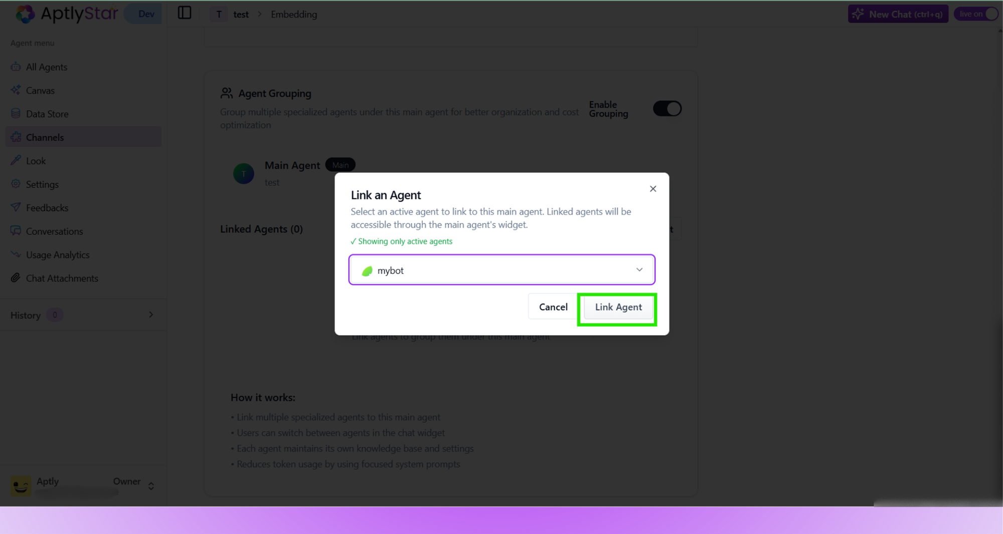 Dropdown: Select which agents to group under the Main Agent