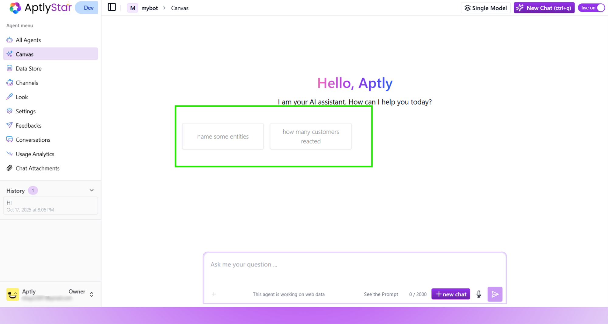 Playground View with Starter Questions