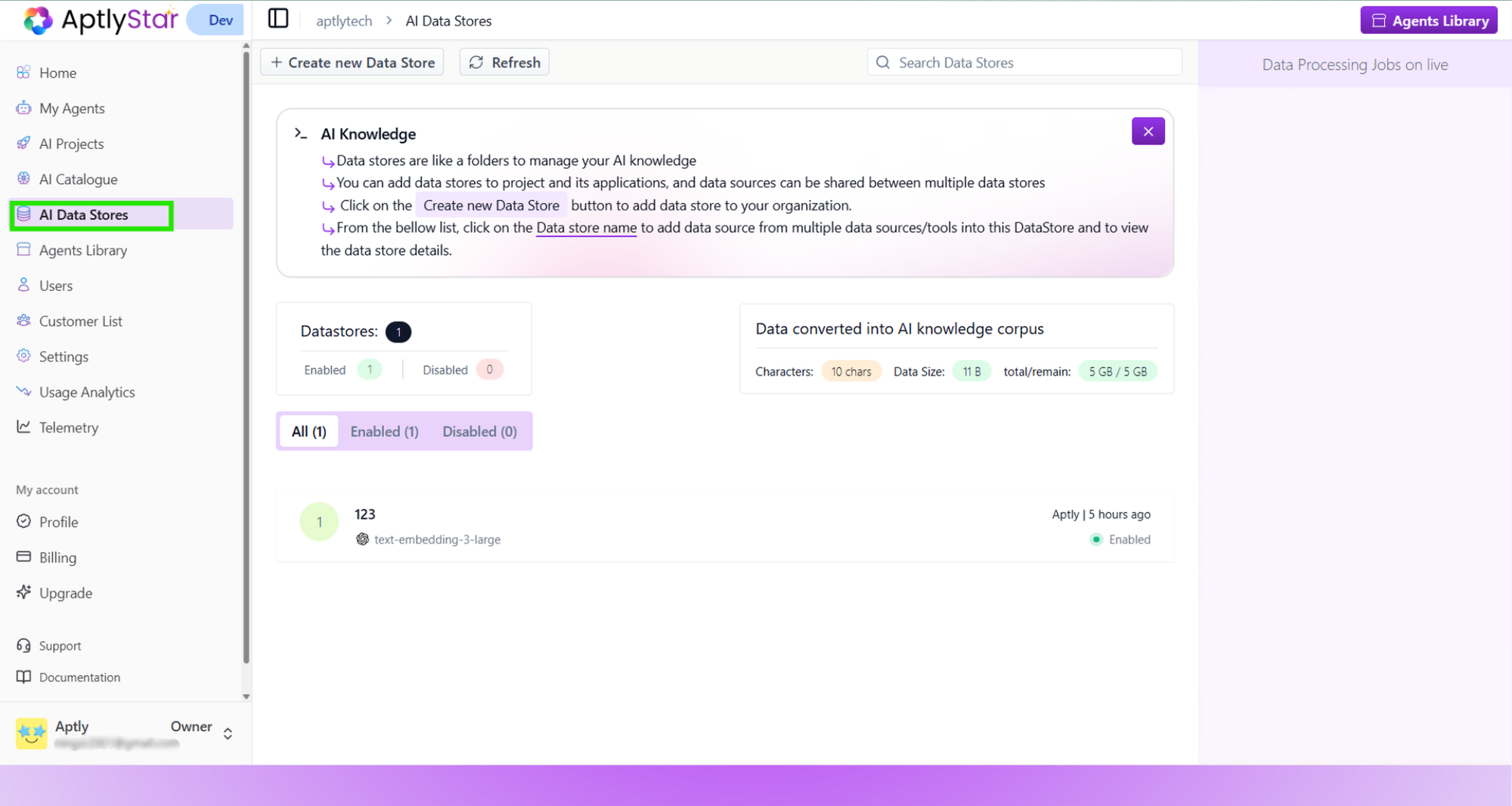 Managing Data Stores - AptlyStar.ai Documentation
