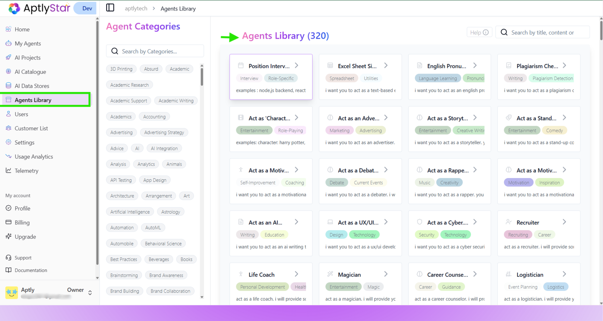 Deploying Pre-Built Agents from Agents Library - AptlyStar.ai Documentation
