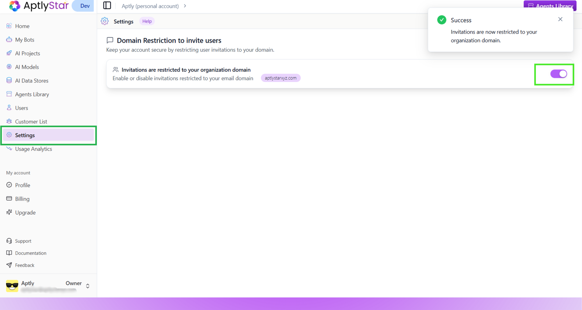Domain Restriction Setting