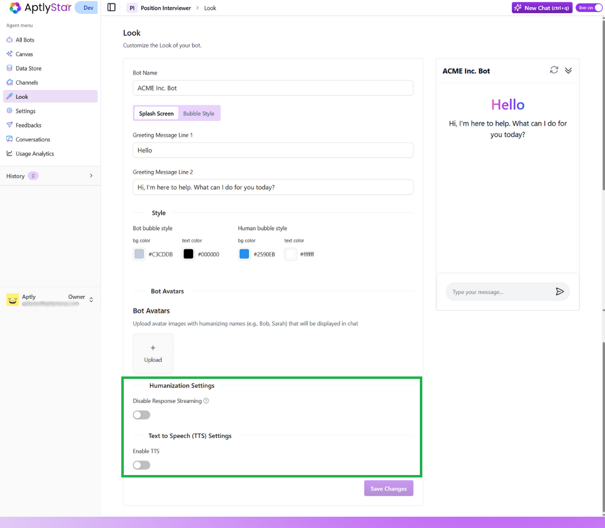 Styling and Voice Settings