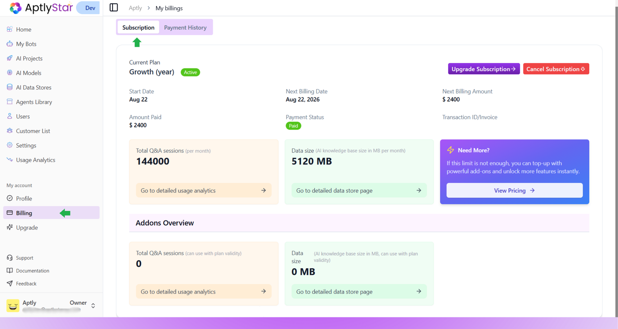Billing: Subscription Overview