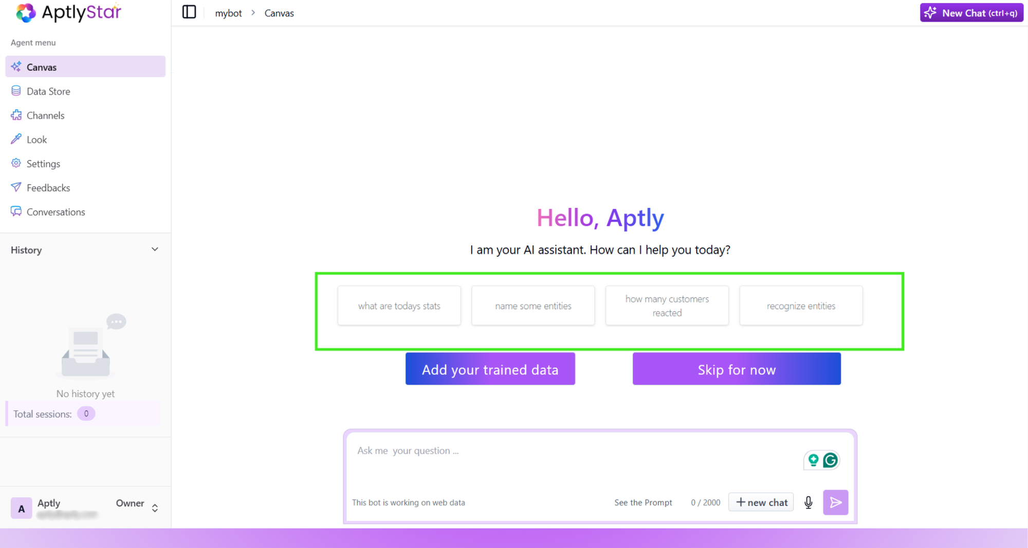 Playground View with Starter Questions