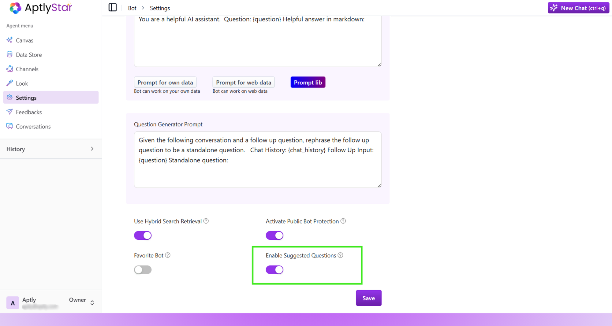Enable Suggestions in Settings