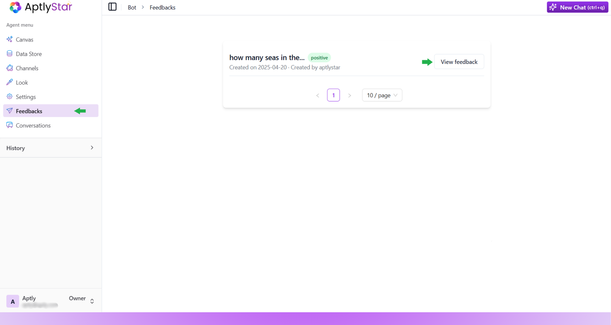 Feedback panel with entries