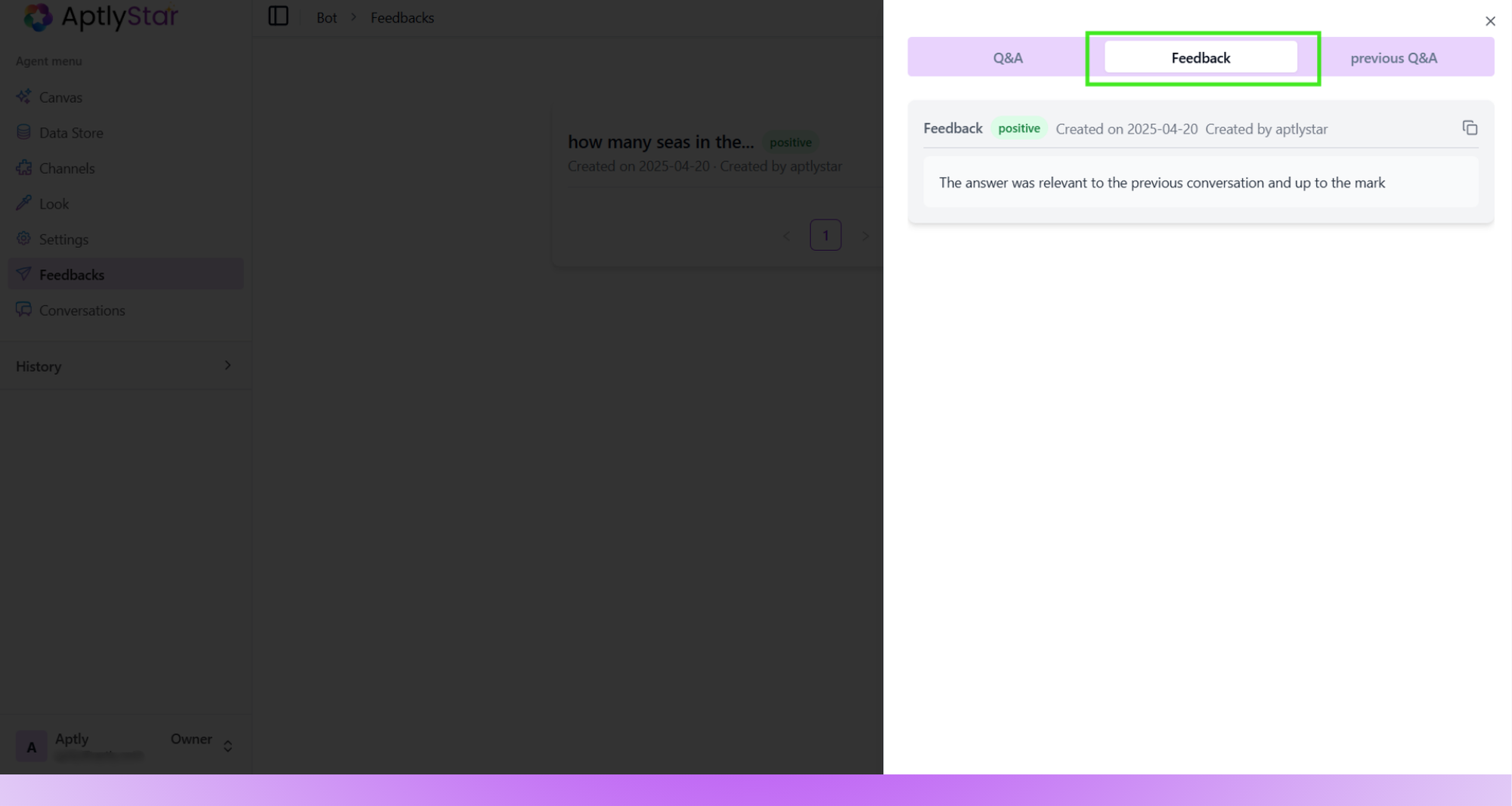 Detailed feedback popup