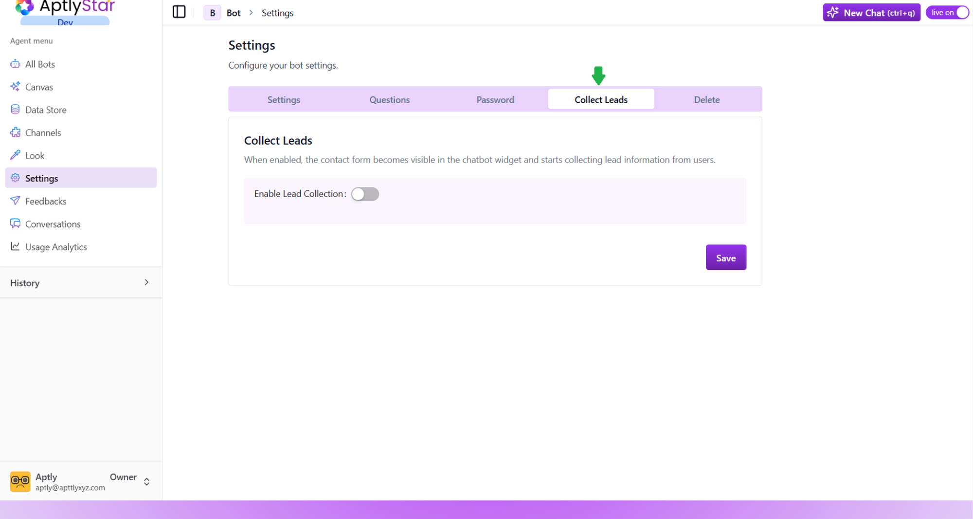 Lead Collection Toggle