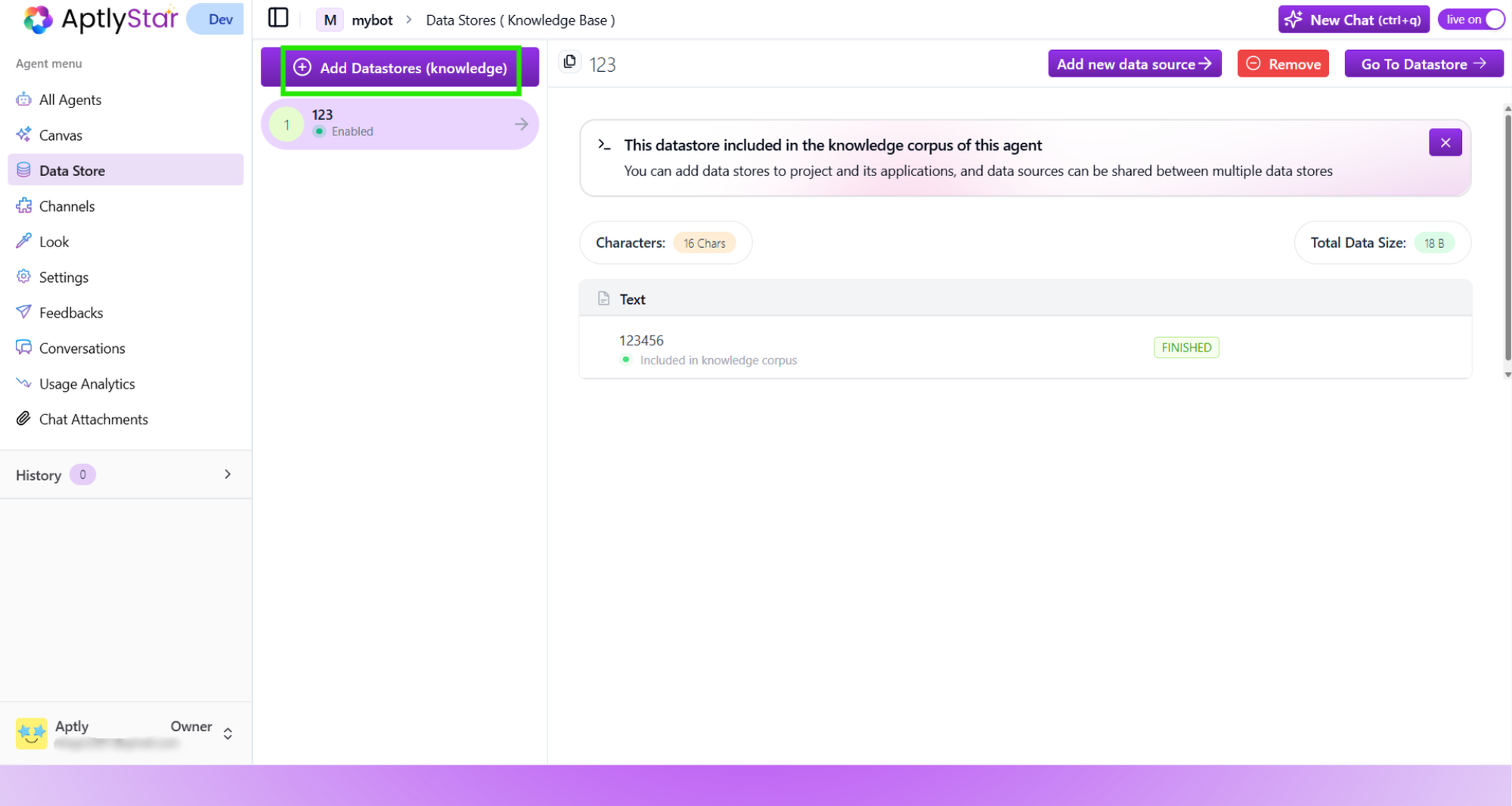 Data Stores Linked to Agent