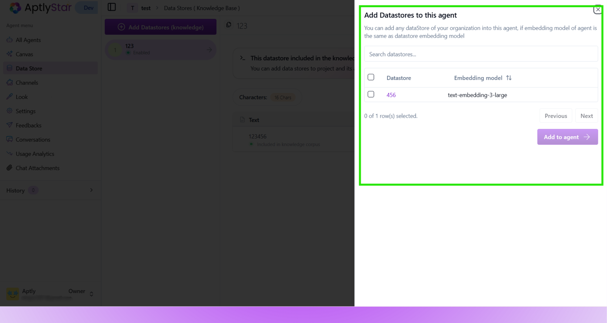 Data Stores Linked to Agent
