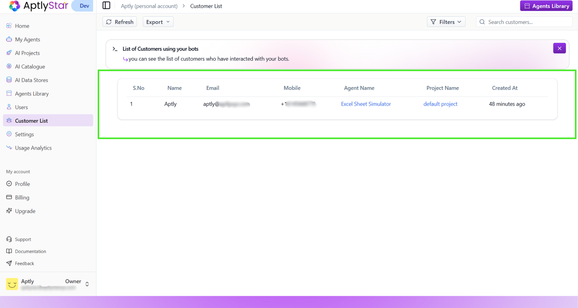 Export Customer Details button