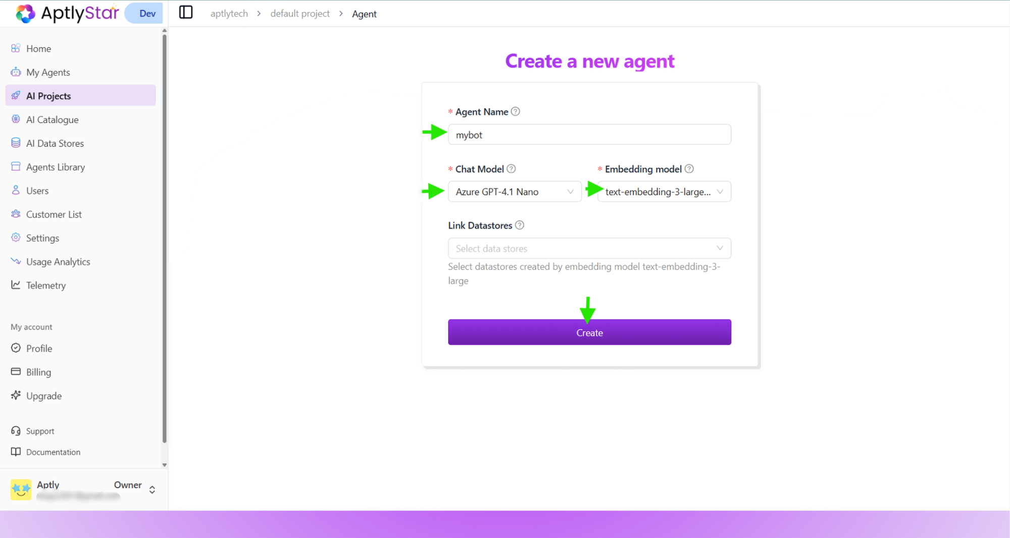 Agent Configuration Screen
