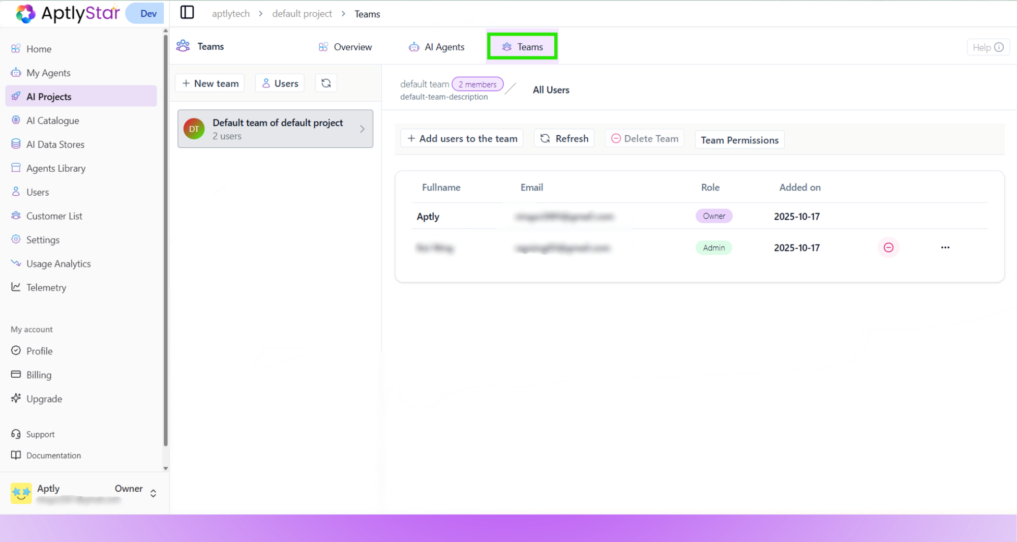 Open Teams Tab in Project