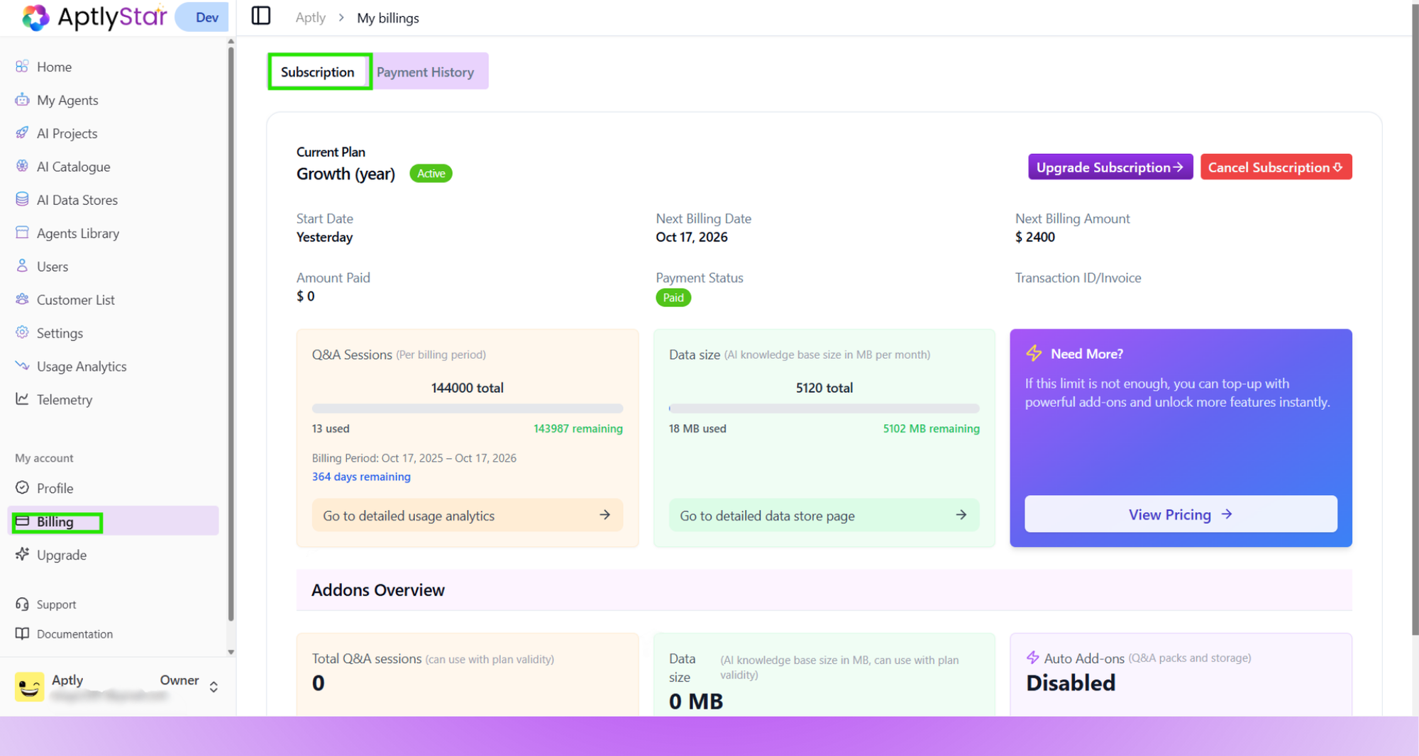 Billing: Subscription Overview