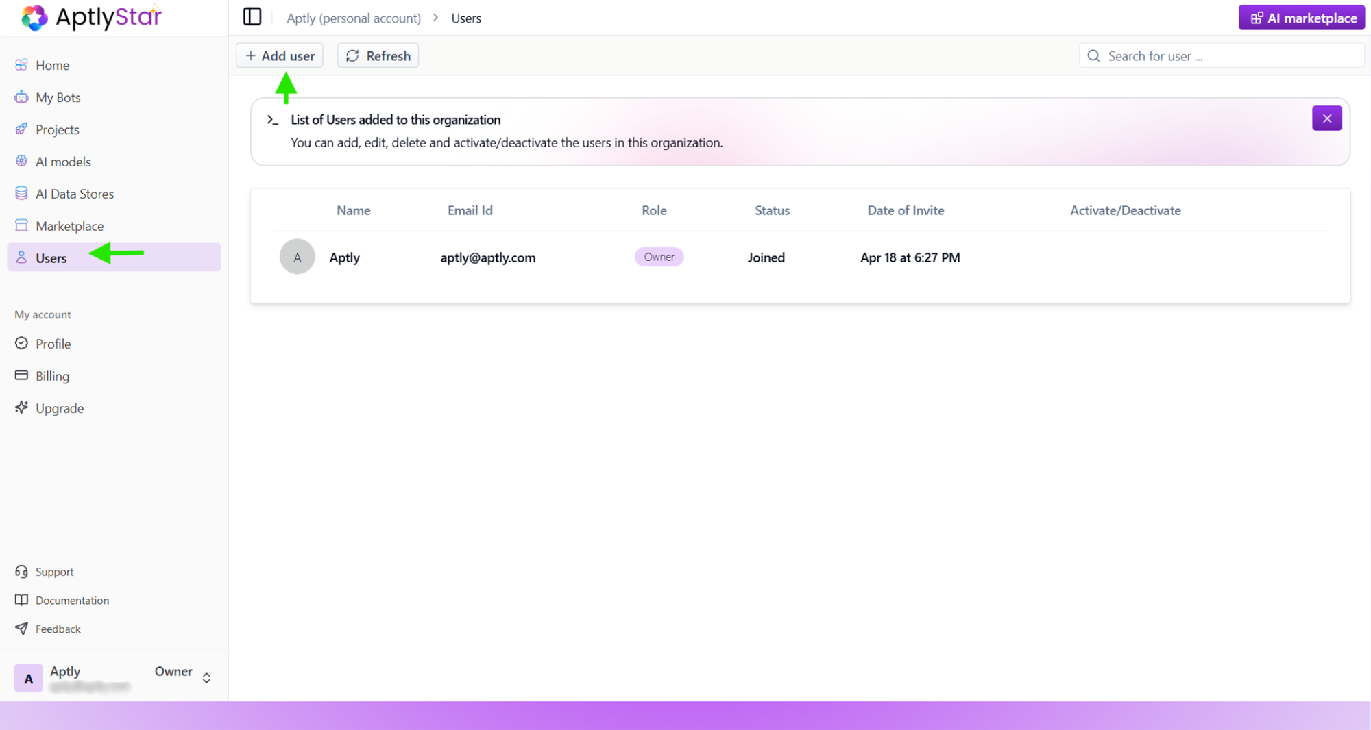 Users list view