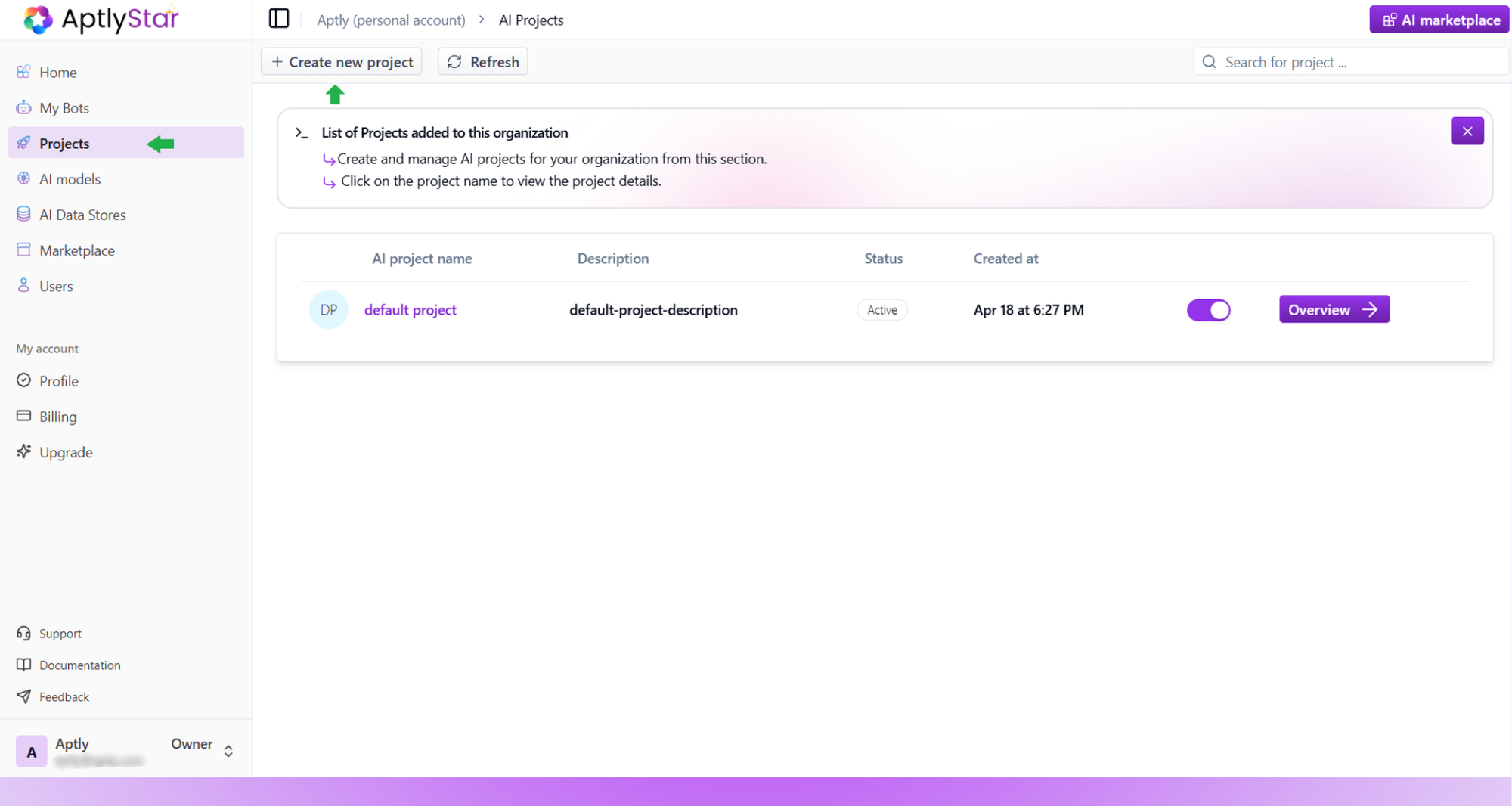 Create New Project Button