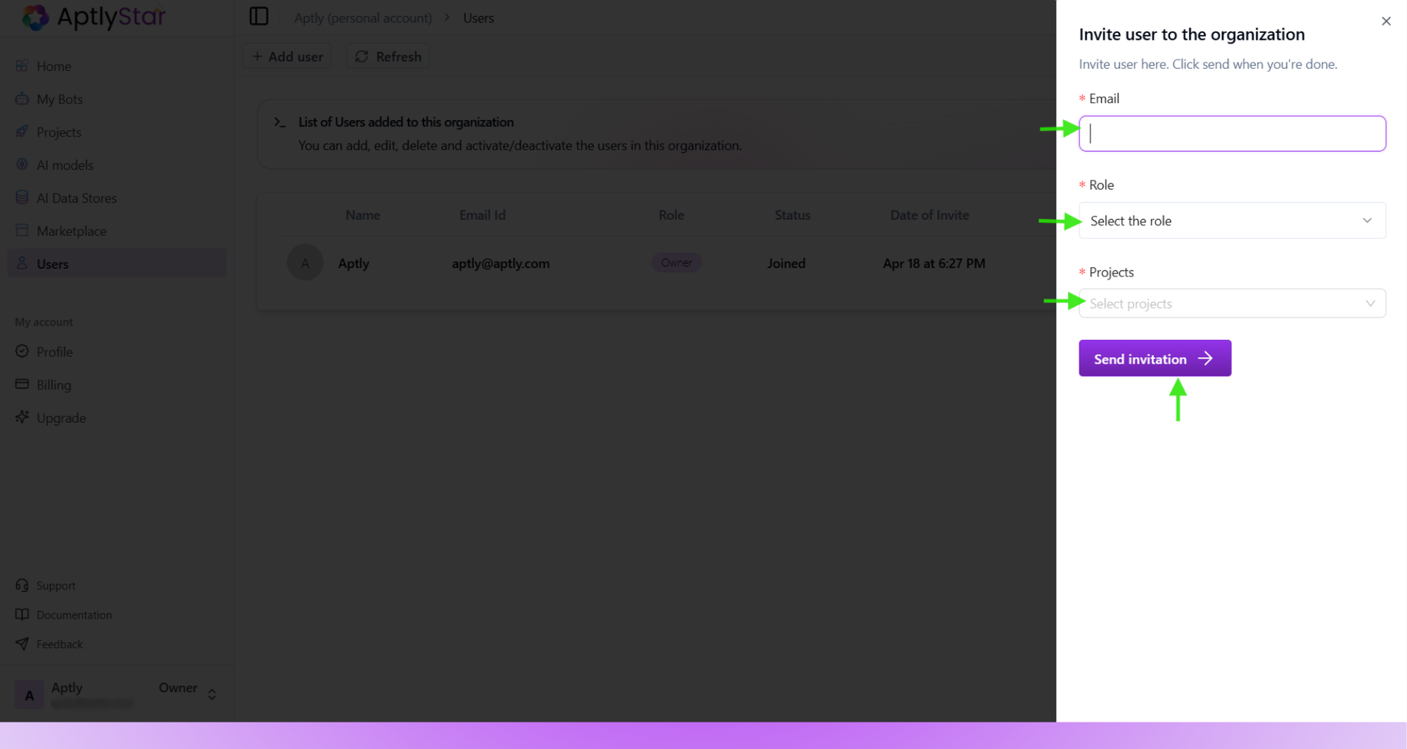 Send invitation popup