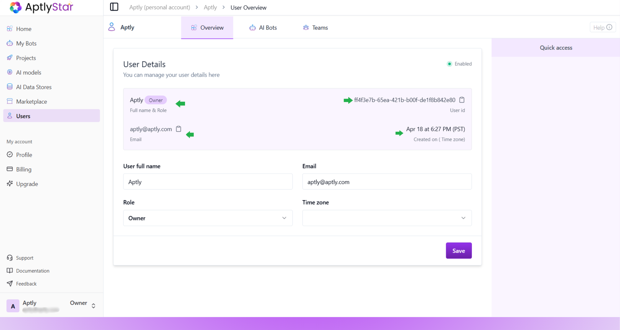 User console with tabs