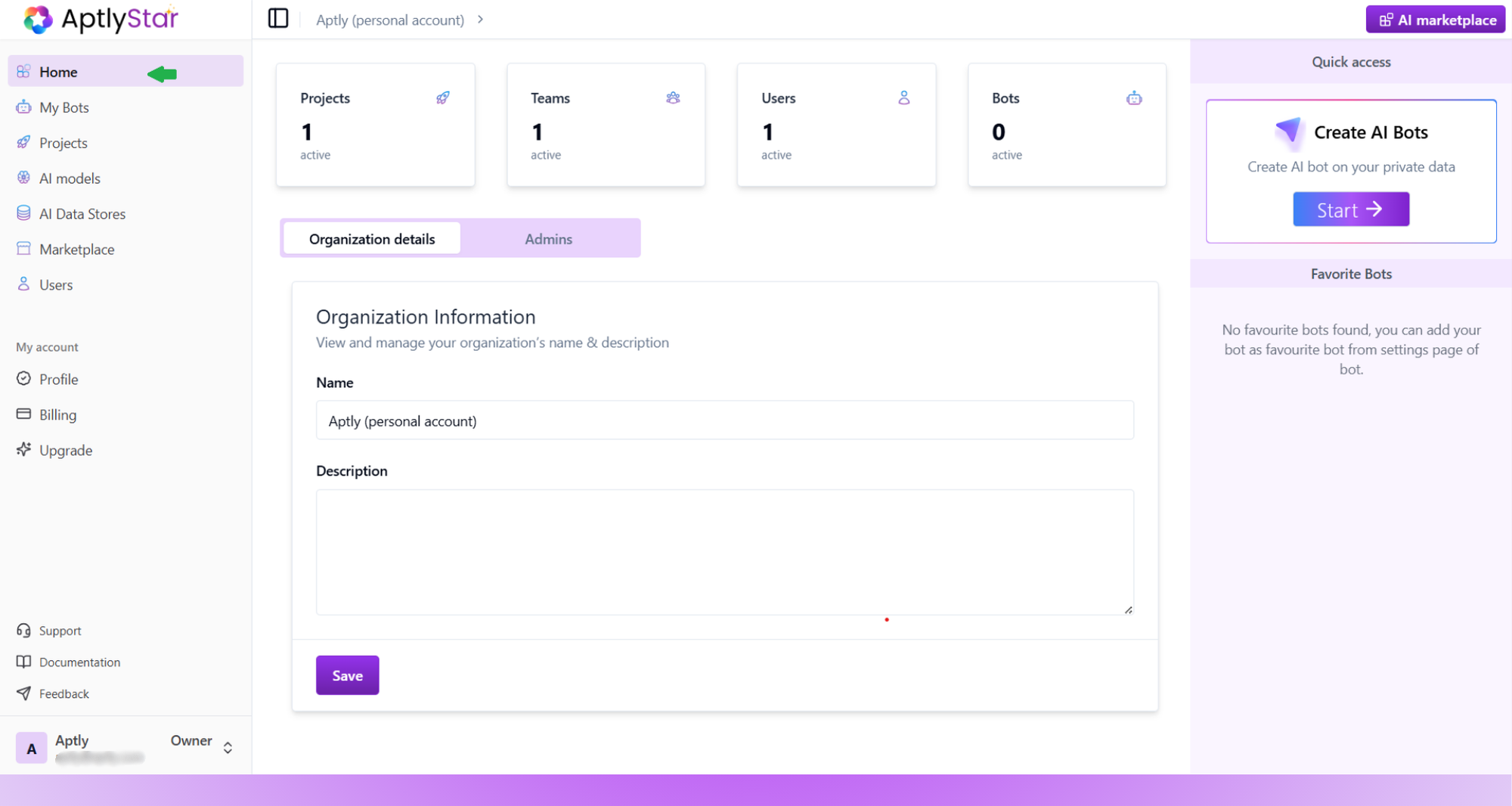 Organization Home Dashboard