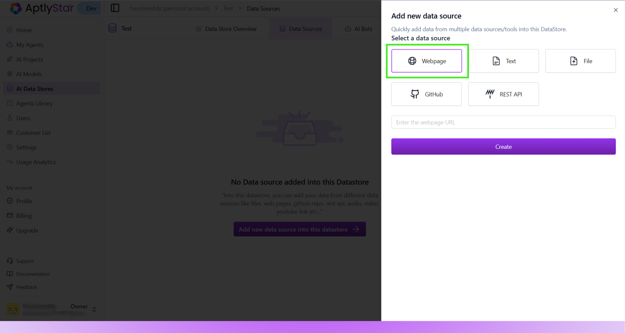 Select Webpage source option