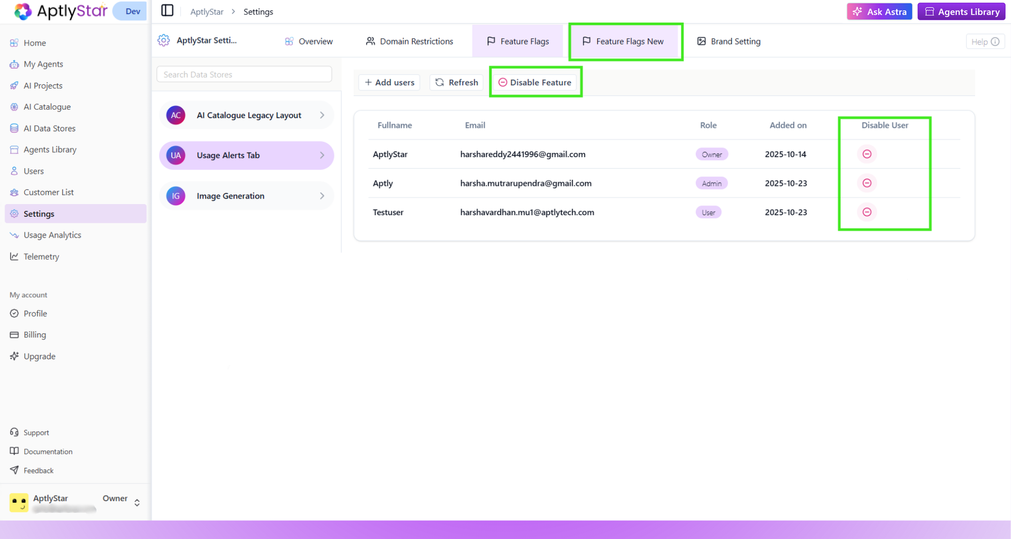 Manage users for a feature flag