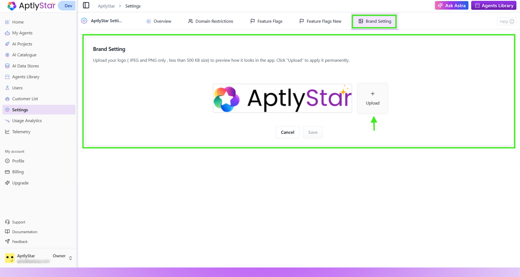 Brand setting and logo upload