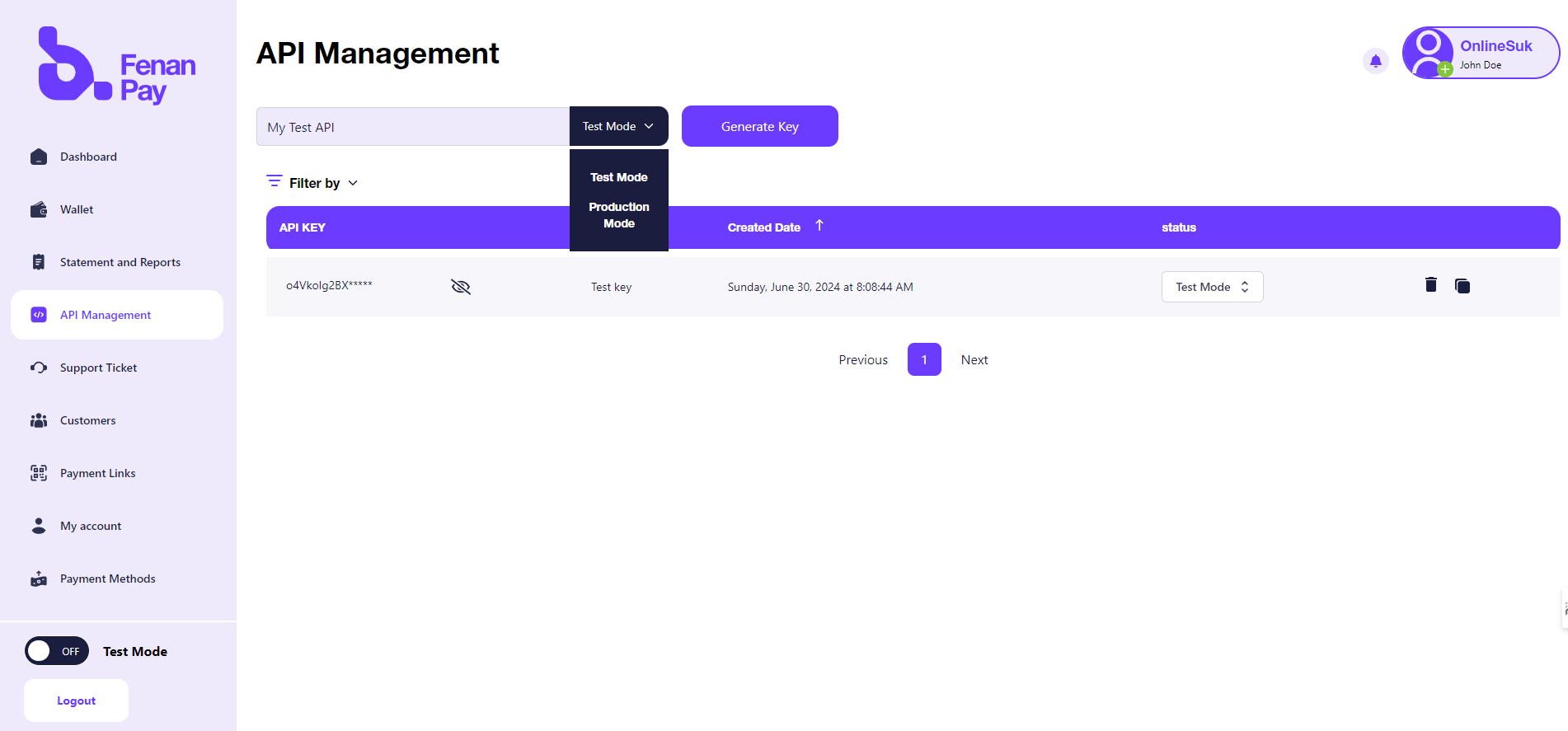 Create API Keys Screenshot