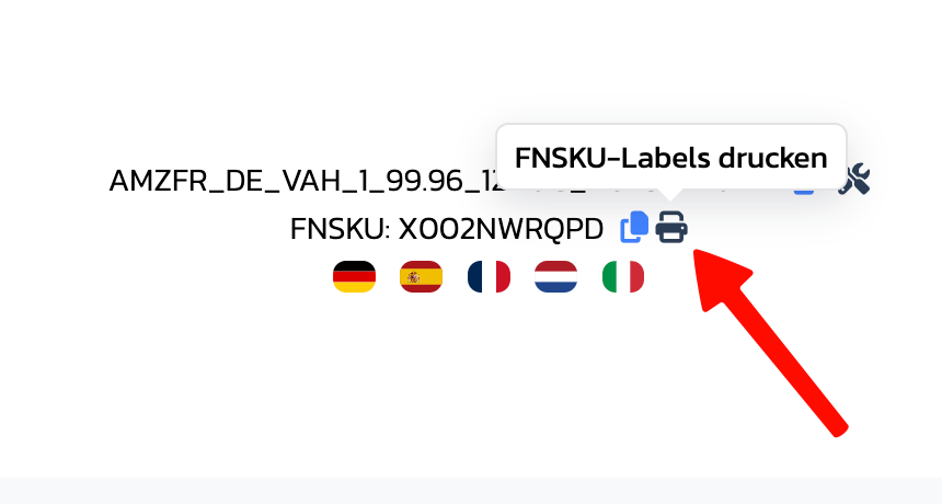 Drucksymbol neben der FNSKU
