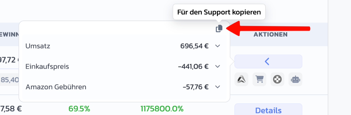 Supportdaten einer Bestellung kopieren