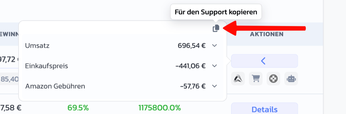 Supportdaten einer Bestellung kopieren
