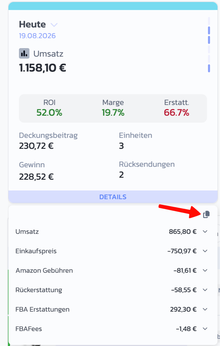 Supportdaten einer ProfitTracker-Kachel kopieren