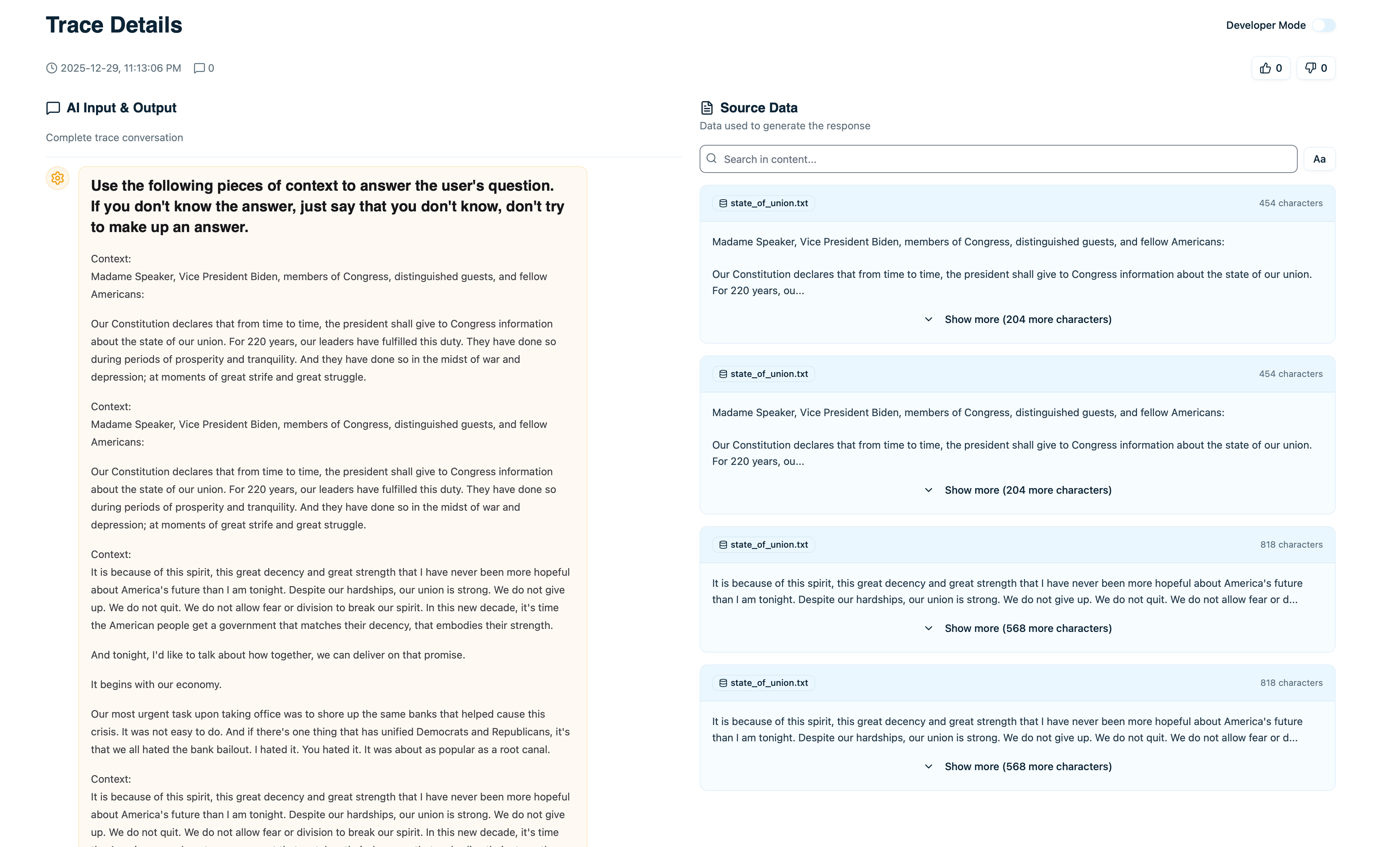Chunks from your source data your AI system used.