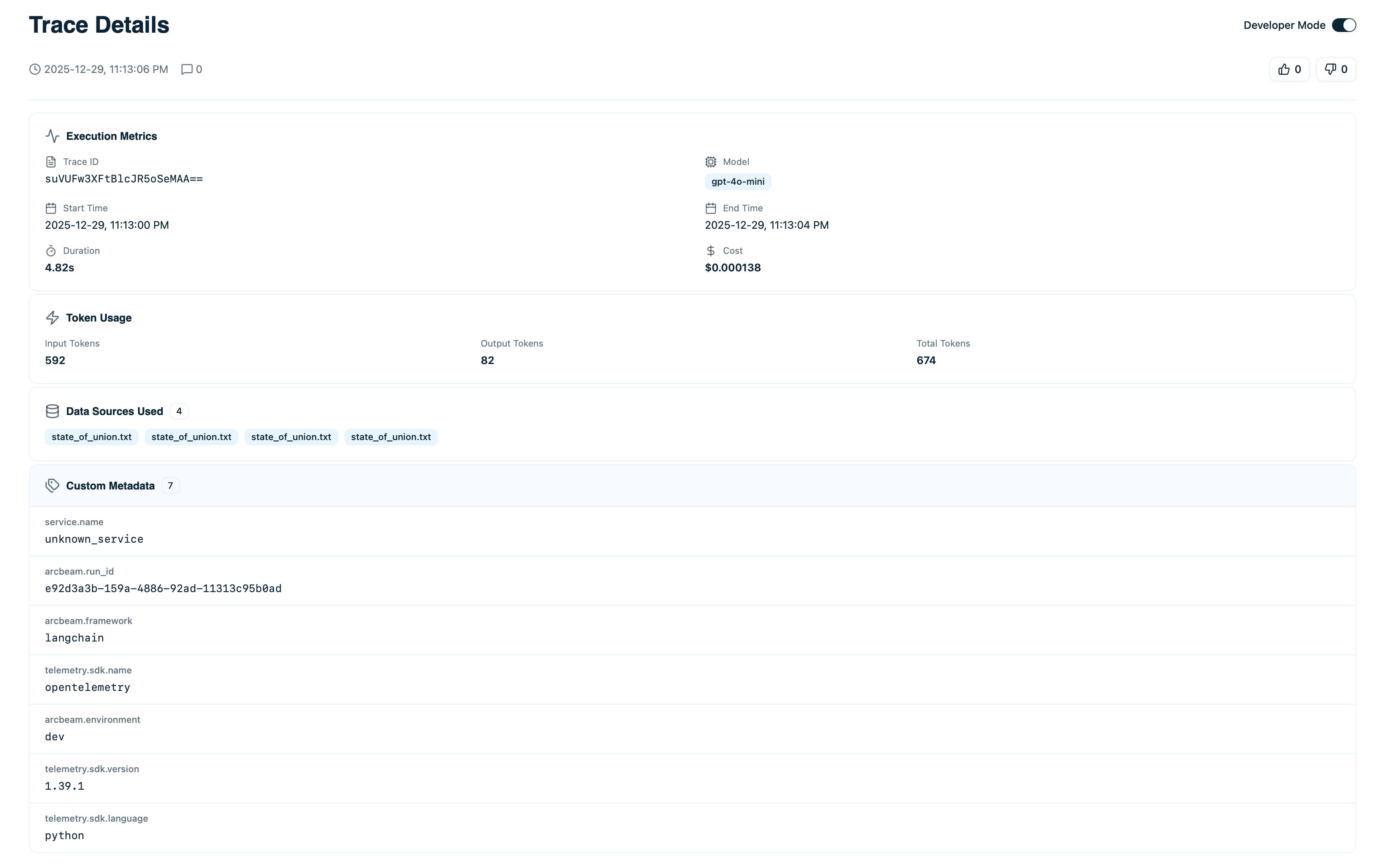 Complete summary details of what happened during an interaction.
