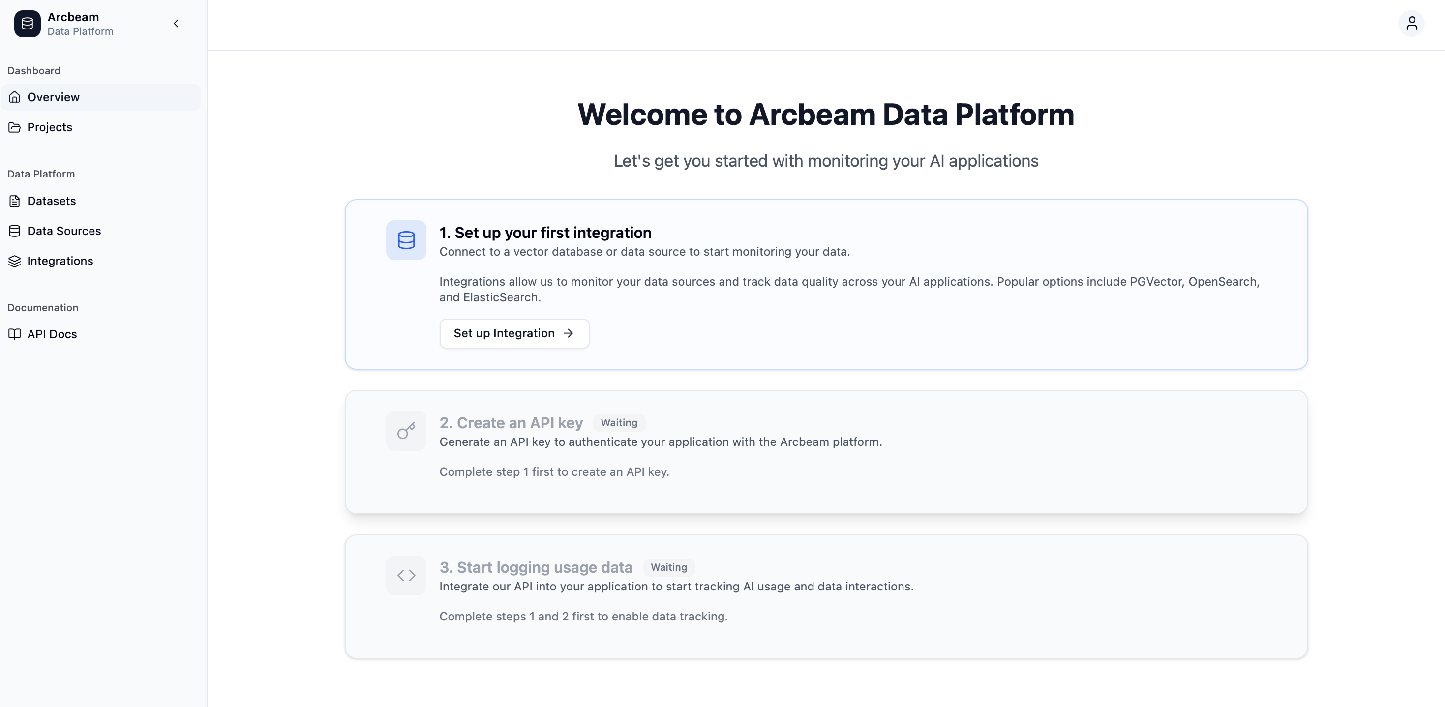 Arcbeam onboarding screen