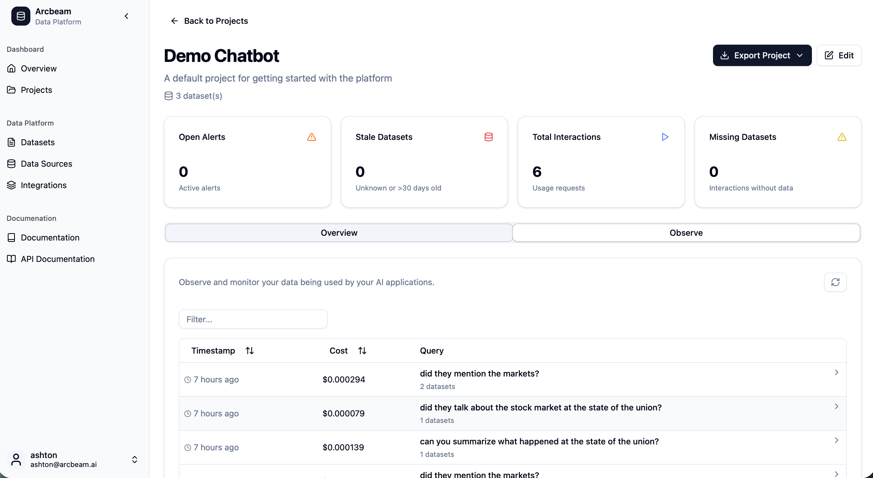 Query results in the UI