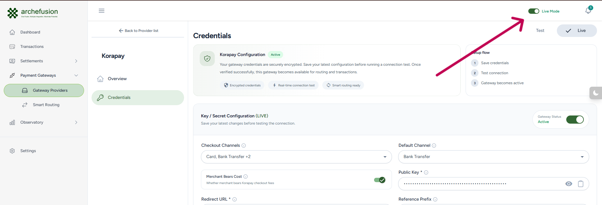 Switch merchant account to live mode