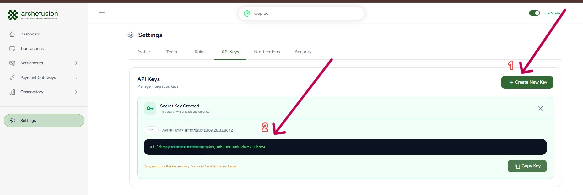 Live API keys