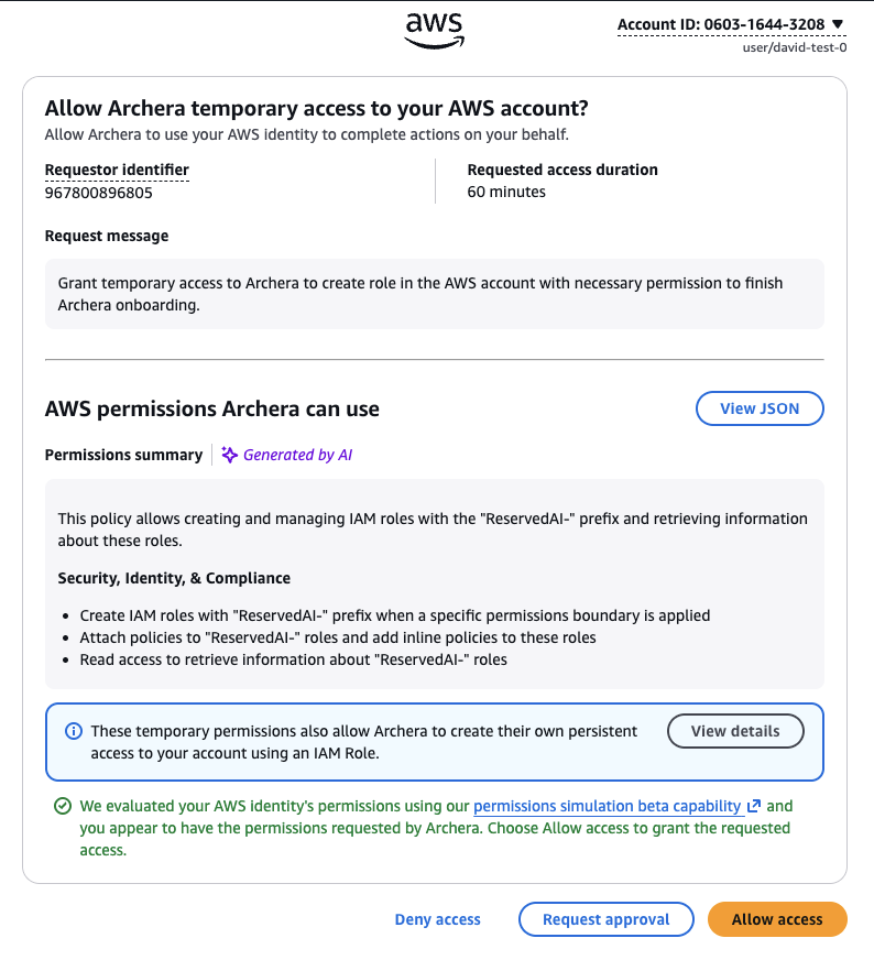 AWS Console approval form