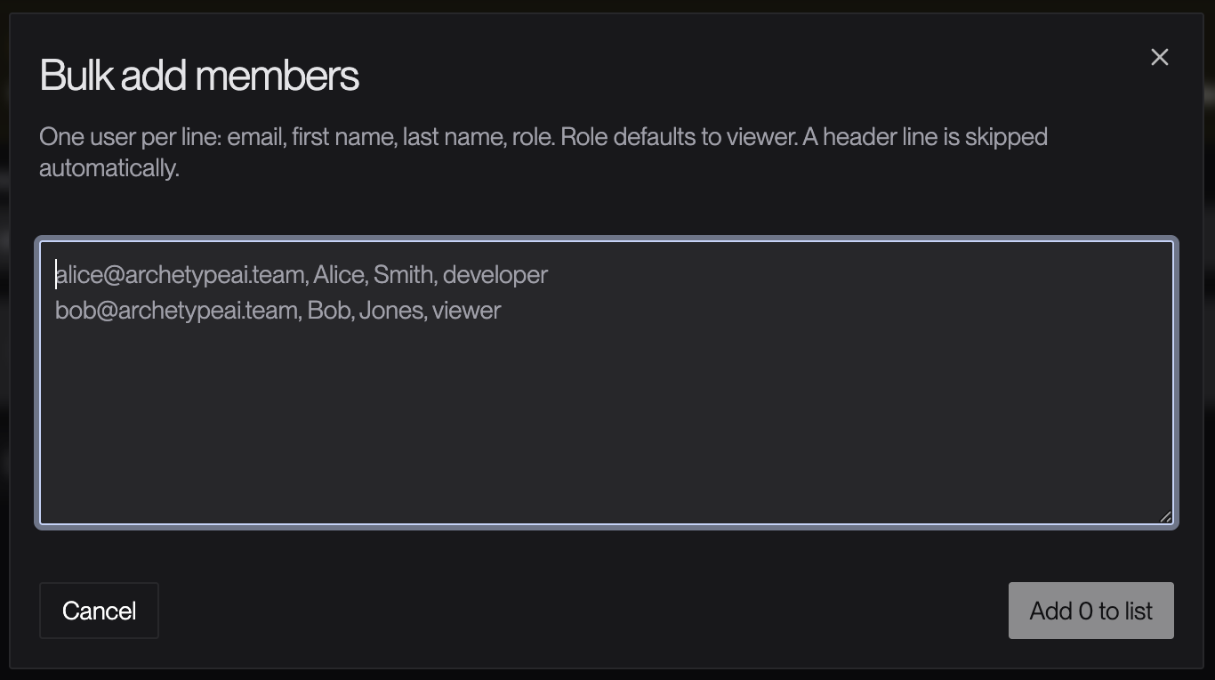 Bulk add members panel