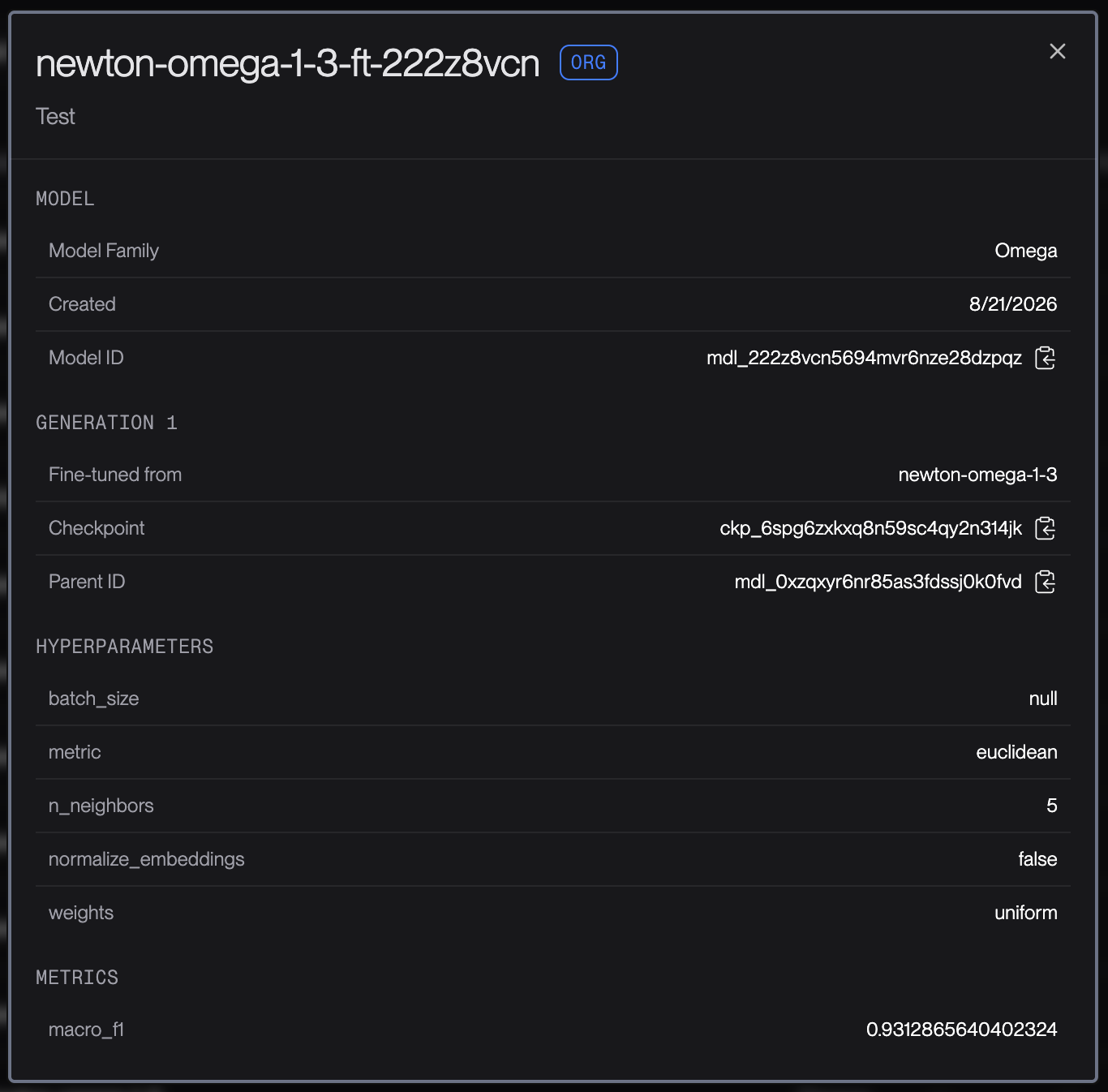 A more detailed model dialog