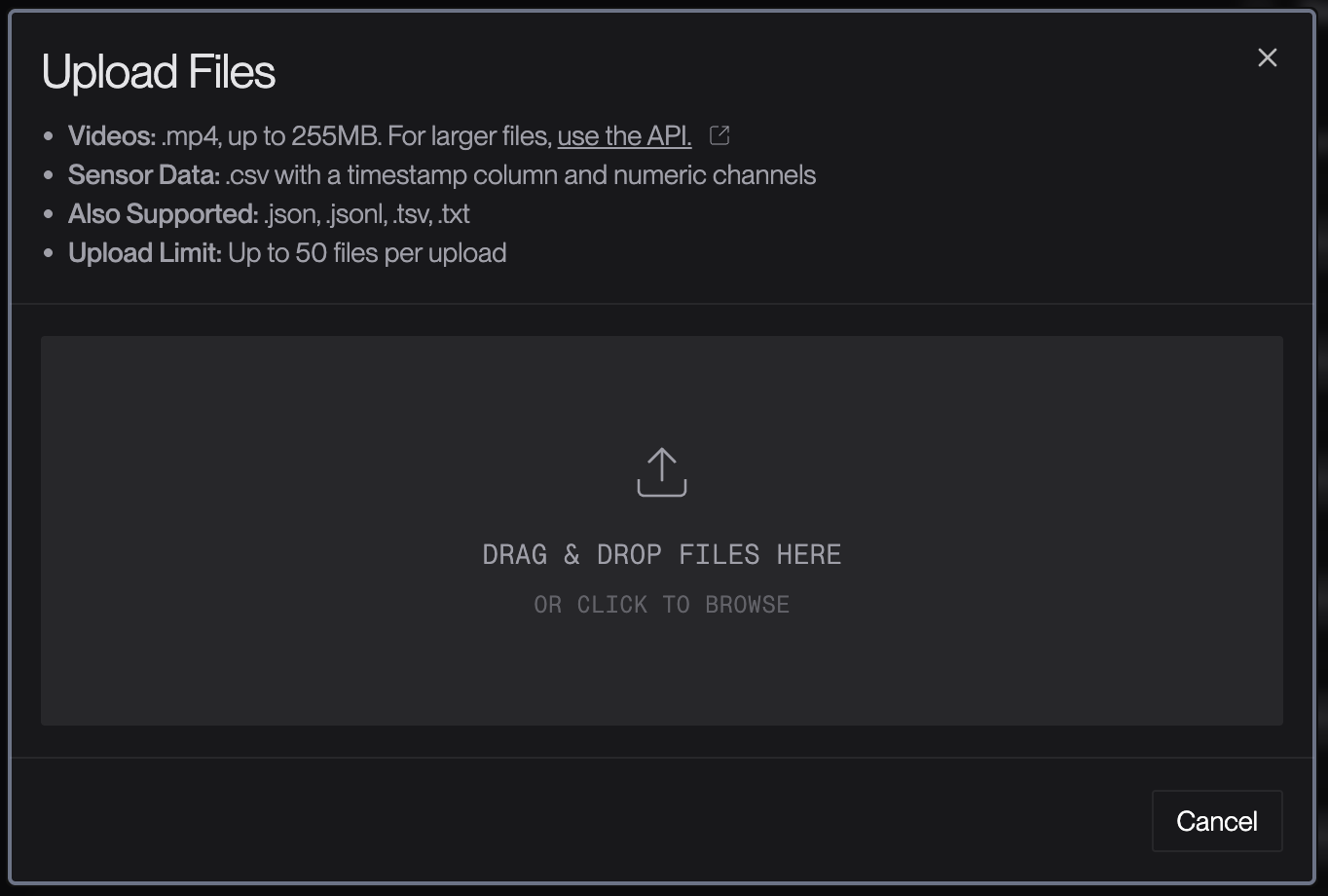 The Upload Files dialog