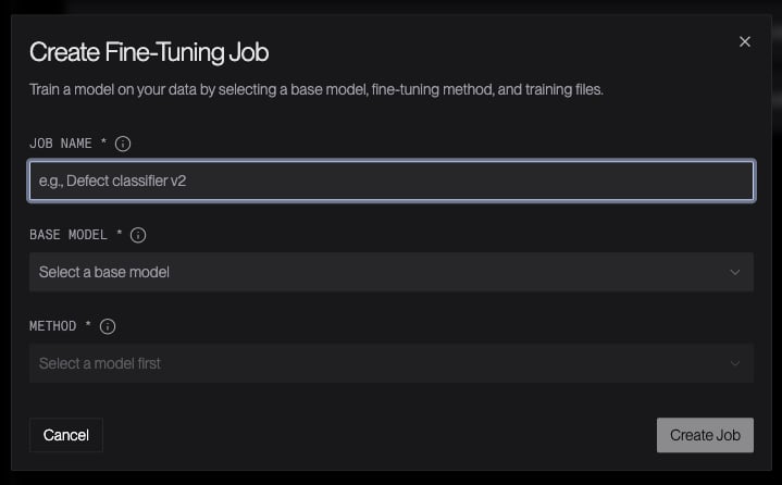 Create Fine-Tuning Job modal