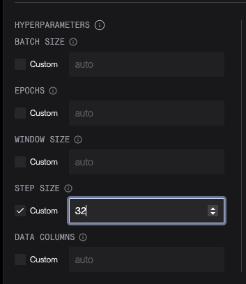 Specifying custom values for hyperparameters
